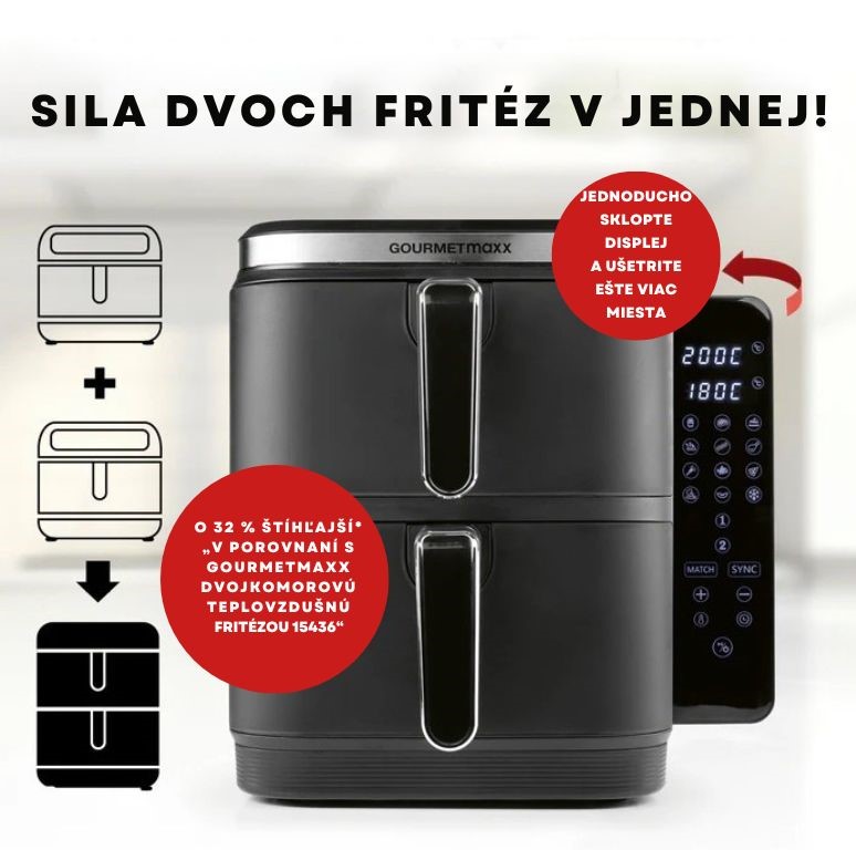 GourmetMaxx Vertikálna teplovzdušná fritéza s dvojitou komorou a bočným displejom FryUp 10 l 15305 (1)